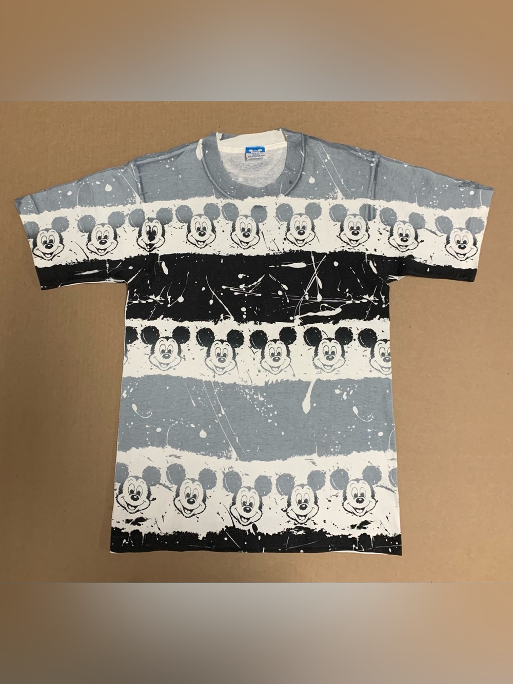 Mickey Mouse Shirt Tie Dye Shirt Disney 90’s All Over Print Splatter- Small-Vint